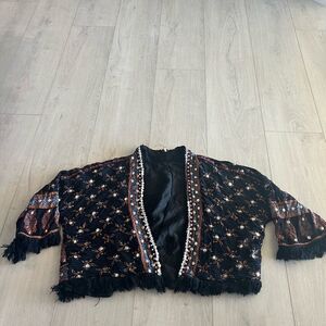 Free People Ray Of Light Embellished Fringe-Trim Jackets size s